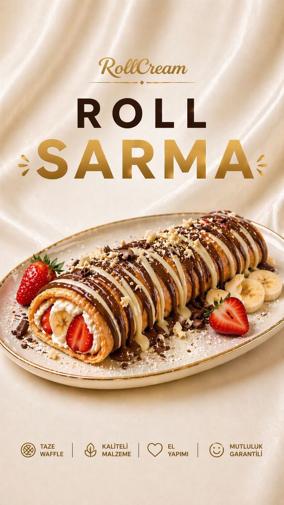 RollCream özel waffle sunumu